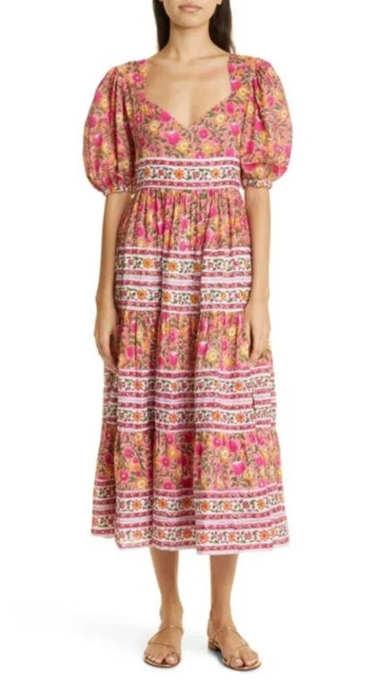 MILLE Resort & Travel Tuckernuck Maja Midi Dress Passionfruit Block Print M